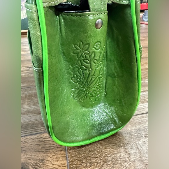 Hand Tooled Green Leather Handbag, Green Boho Embossed Floral Bag - Picture 7 of 8